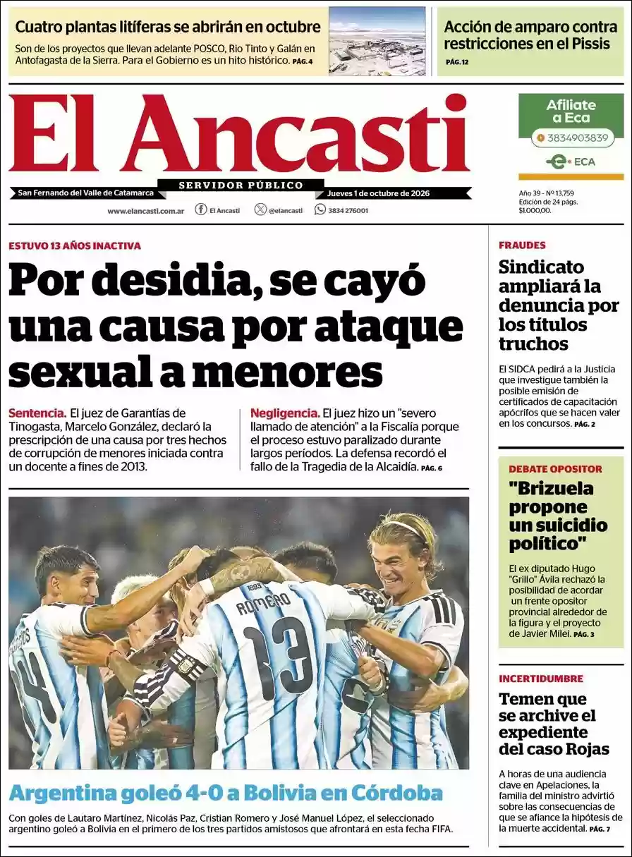 Estudios Max | FM MONUMENTAL - Tapa del diario Ancasti