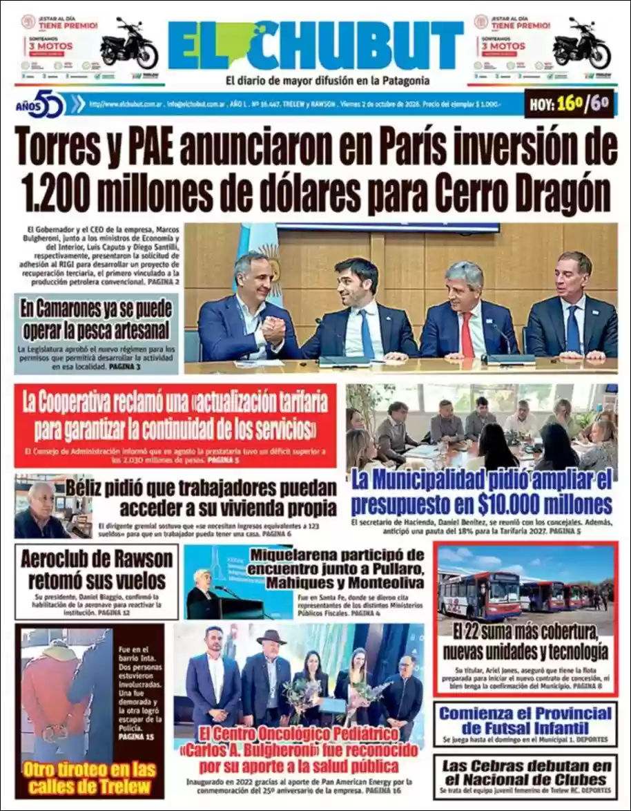 Estudios Max | FM MONUMENTAL - Tapa del diario El Chubut