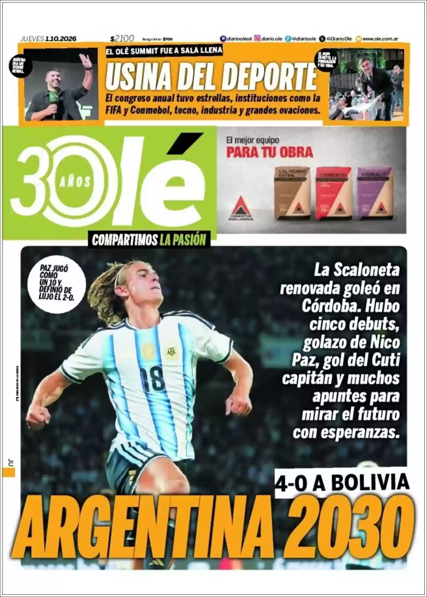 Estudios Max | FM MONUMENTAL - Tapa del diario Ole